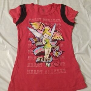 Disney Tinkerbell T-Shirt ,sz S 3-5, Pink &  Black, 100%cotton, Pre-owned